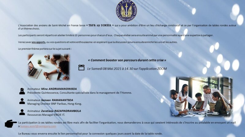 Lire la suite à propos de l’article Cercle de réflexion et d’échange « Tafa sy Dinika » du Samedi 08 Mai 2021 à 14 Heures 30