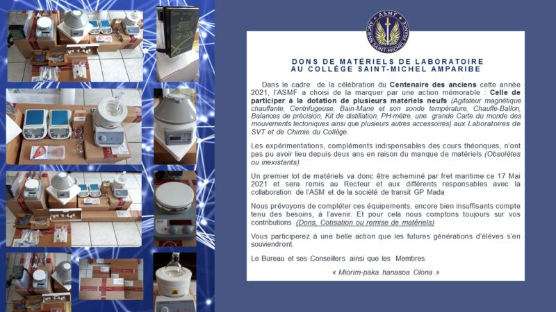 Lire la suite à propos de l’article Concrétisation du Projet de rééquipement des  Laboratoires du Collège Saint-Michel Amparibe.